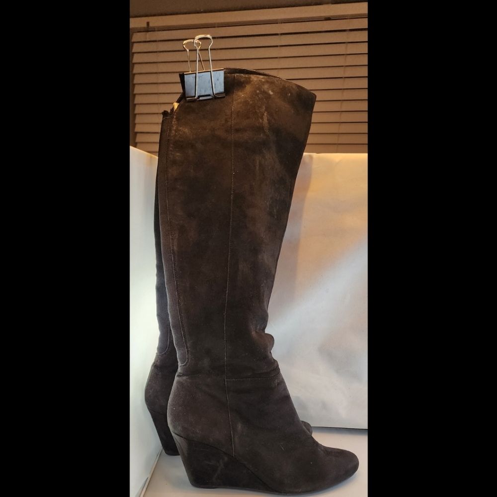 Tall suede wedge heeled boot